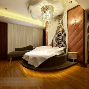 Makuuhuoneen pyöreä sänky sisätilojen 3D-malli