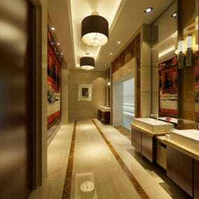 3д модель коридора отеля с деревянной отделкой стен