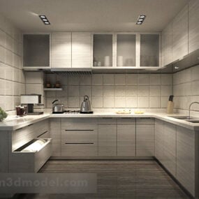 Moderne hvitt kjøkkeninteriør 3d-modell