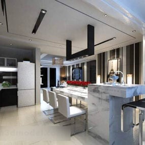 Modelo 3d de interior de design de bar de cozinha em casa