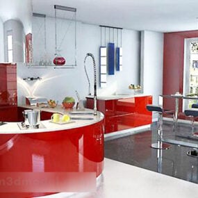 Modern Kitchen With Bar Design 3d model