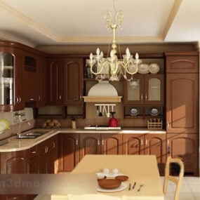 Wooden Kitchen Full Set Design Interior 3d model