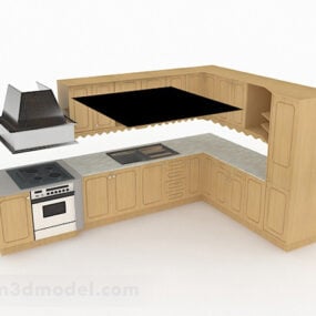 L Shaped Beige Wooden Cabinet 3d model