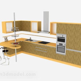 L字型のシンプルな木製キッチンキャビネット3Dモデル