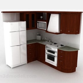 Modelo 3d de armário de madeira maciça de cozinha em forma de L