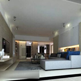 3D-Modell einer großen Wohnung mit einfachem Wohnzimmerinnenraum