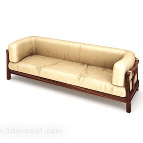 3д модель желтого кожаного дивана 3-местного