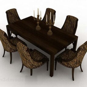 Leopard Pattern Dining Table Chair 3d model