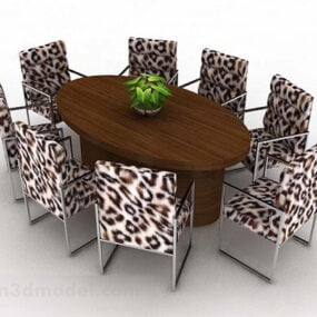 Dining Table With Leopard Chair Pattern 3d model