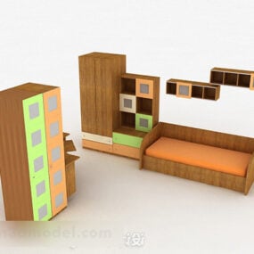 Brown Combination Bed Wardrobe 3d model