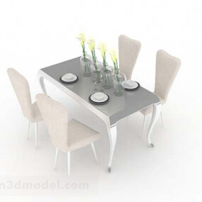 3д модель обеденного стола и стула из светло-коричневого дерева