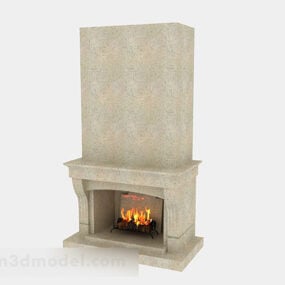 Light Brown Stone Fireplace 3d model