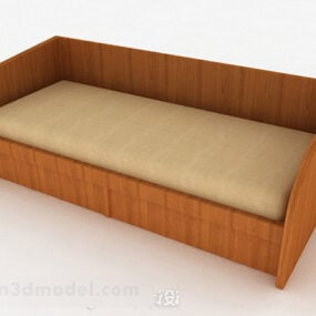 Brown Wood Grain Single Bed 3d model