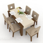 Mesa de comedor y silla de madera marrón claro