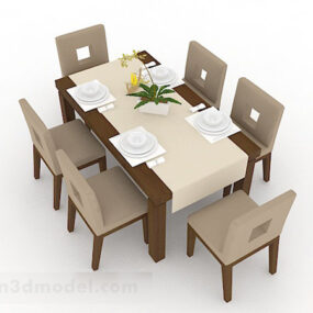 Light Brown Wooden Dining Table And Chair 3d model