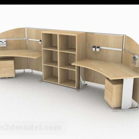 Light Brown Wooden Double Desk 3d model