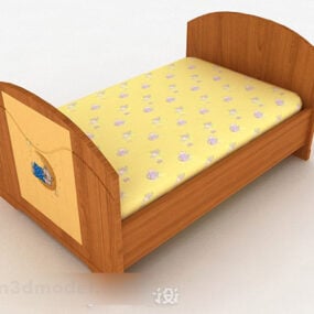 Light Brown Wooden Single Bed 3d model