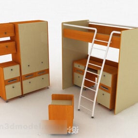 Light Color Single Bed Cabinet 3d model