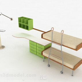 نموذج ثلاثي الأبعاد لسرير بطابقين باللون الأخضر الفاتح