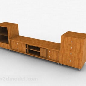 خزانة تلفزيون خشبية طويلة لون خشبي نموذج ثلاثي الأبعاد