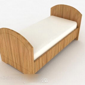 Light Wood Color Striped Single Bed 3d model