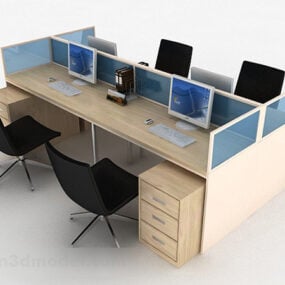 Lyst træ kontorbord og stol 3d model