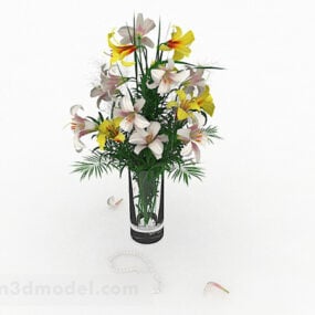 백합 꽃 홈 유리 꽃병 장식 3d 모델