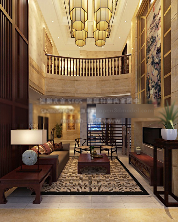 Villa Living Room European Interior 3d Model - .Max, .Vray - Open3dModel