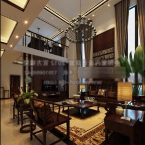 Modelo 3D do interior da sala de estar de villa de estilo luxuoso