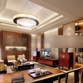 Interiér obývacího pokoje v asijském stylu V1 3D model