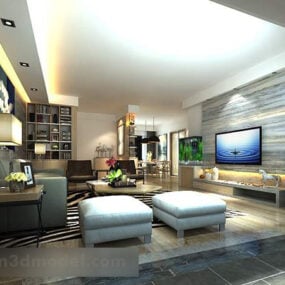 Obývací pokoj TV pozadí stěny interiéru 3D model