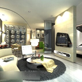 Living Room Bedroom Partition Interior 3d model