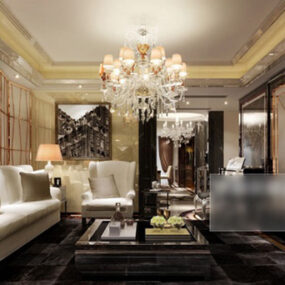 Living Room Crystal Ceiling Lamp Interior 3d model