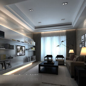 Wohnzimmervorhänge Innenraum V1 3D-Modell