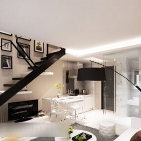 Wohnzimmer-Treppen-Interieur 3D-Modell