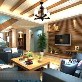 Sala de estar TV Decoración de pared Interior Modelo 3d