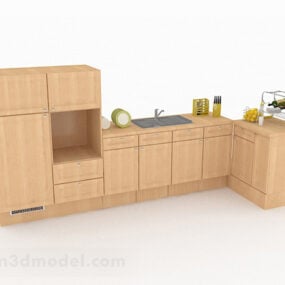 مدل سه بعدی کابینت آشپزخانه خانه L شکل چوبی