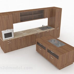 Wooden Design Cabinet With Island 3d model