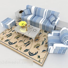 Mediterranean Blue White Striped Sofa 3d model