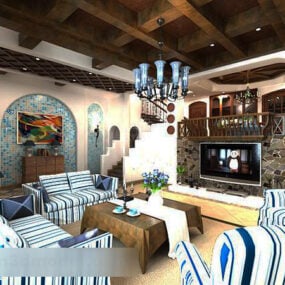 Mediterranean Living Room Tv Cabinet Interior 3d model