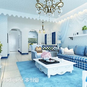 Interior de sala de estar de estilo mediterráneo modelo 3d