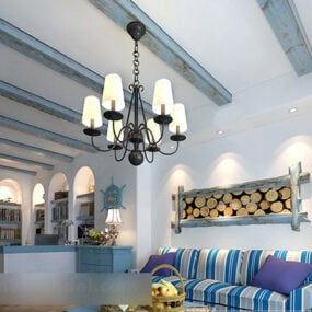 Mediterranean Style Living Room Ceiling Interior 3d model