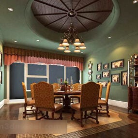 Interior de sala de estar con pared verde china modelo 3d