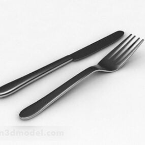 3д модель кухонного металлического ножа и вилки