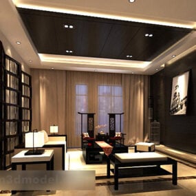 Modern Çin Tarzı Oturma Odası İç 3d modeli
