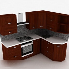 Moderni L-muotoinen puinen keittiökaappi 3d-malli