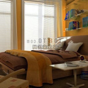 Modern Bedroom Full Set With Curtain Interior 3d model