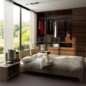3д модель интерьера современной спальни с большим окном