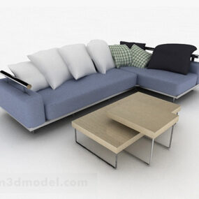 Modelo 3d de sofá moderno com vários assentos em tecido azul