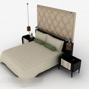 Mô hình 3d nội thất giường đôi màu nâu hiện đại